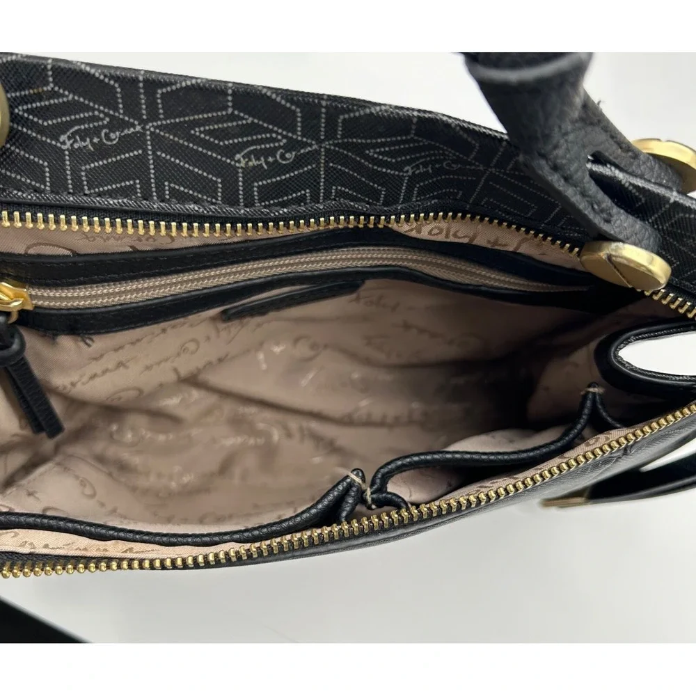 Foley & Corinna Logo Print Vegan Purse‎ Handbag Black Gray Satchel